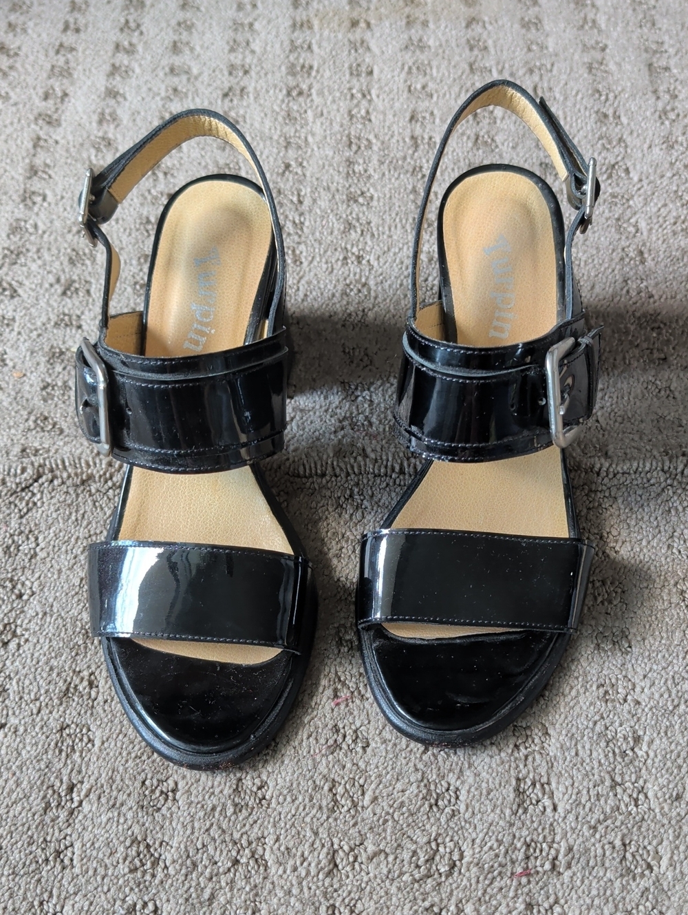 Black Patent Strappy Sandals - Women's